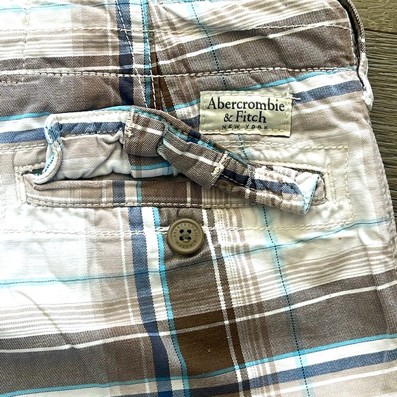 Mens Abercrombie & Fitch Blue/Tan Plaid 10β Cargo Shorts-32β Waist Rise 12β - Picture 9 of 9